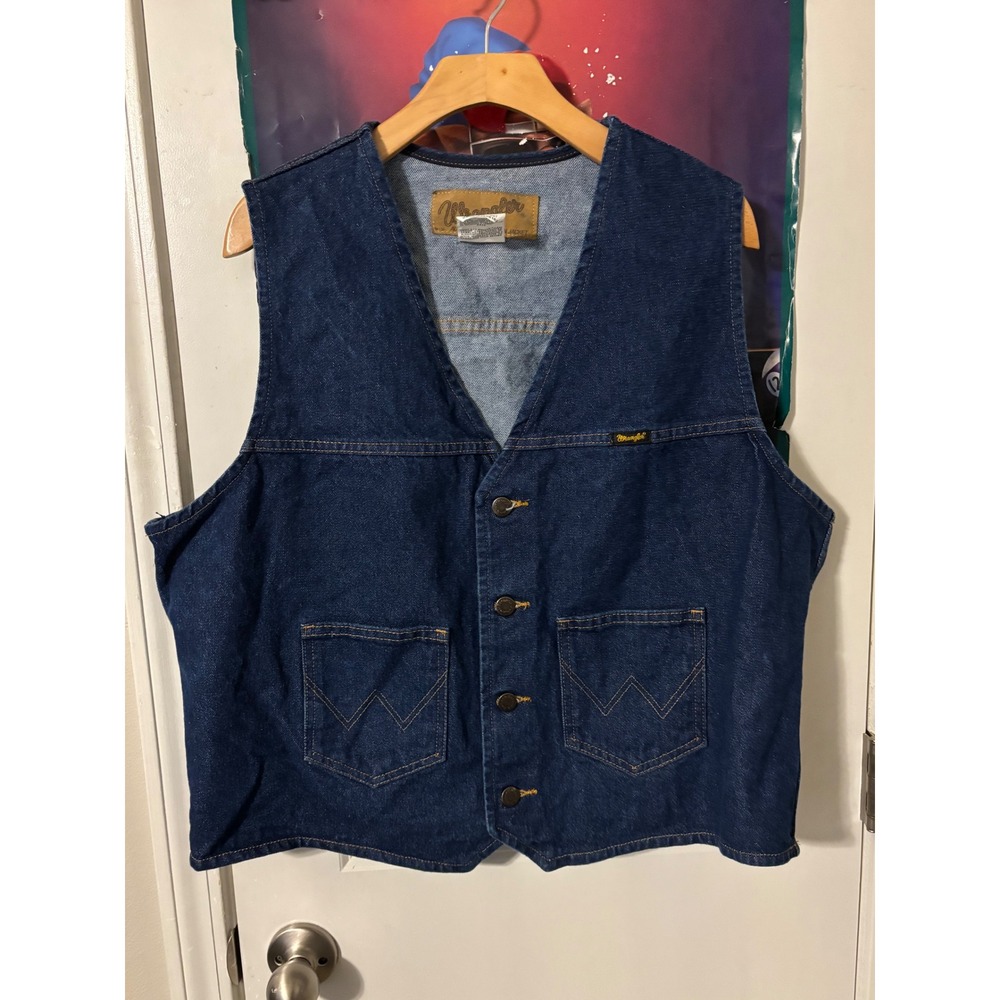 Wrangler Mens Authentic Western Denim Vest Dark Wash Blue XL 74130PW